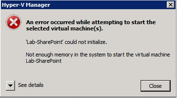 Hyper V Memory Errors